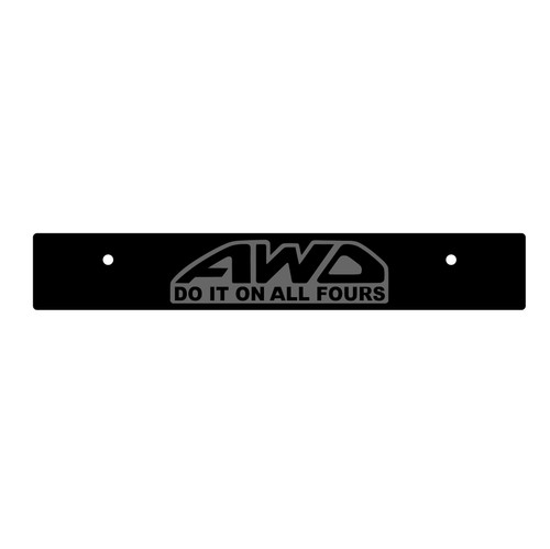  Vanity Plate Delete AWD DO IT ON ALL FOURS Logo Engraved -  Gloss Black Acrylic