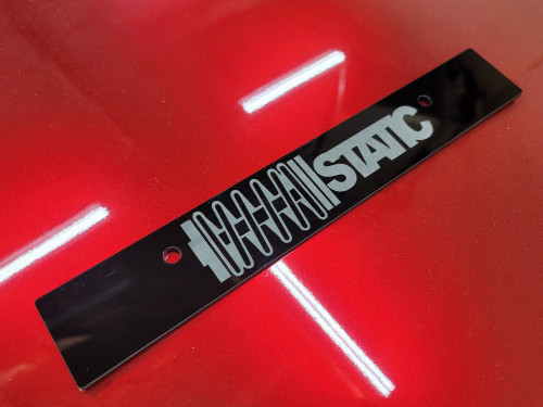 Vanity Plate Delete STATIC Logo Engraved -  Gloss Black Acrylic