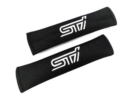 STI Soft Touch Fabric Seat Belt Shoulder Pads Cover - Black/White