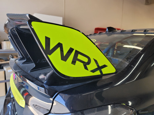 v2 - Precut Spoiler Wing Side End with logo Cutout Overlay Wrap (2015-2021 WRX)