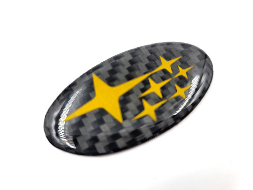 Carbon Fiber DOMED Steering Wheel Badges - Black Carbon Fiber/Golden Yellow Stars