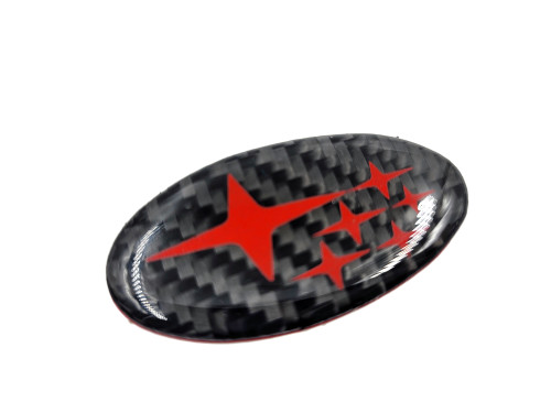 Carbon Fiber DOMED Steering Wheel Badges - Black Carbon Fiber/Red Stars