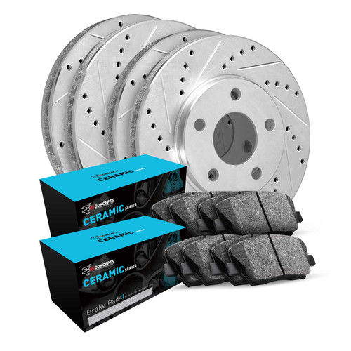 R1 CONCEPTS E-Line Series Brake Rotors DRILLED & SLOTTED Silver w/Ceramic Pads (2010-2013 SUBARU FORESTER)