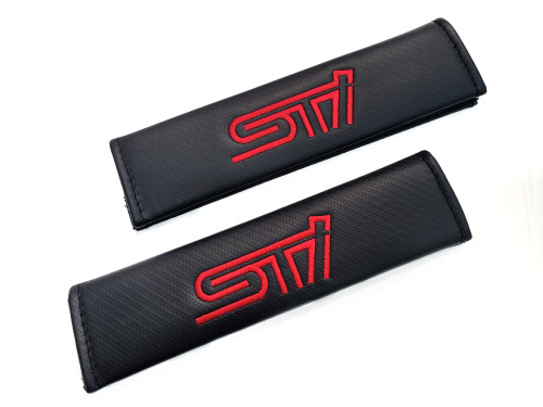 v2 STI Carbon Fiber Seat Belt Shoulder Pads Cover - Red