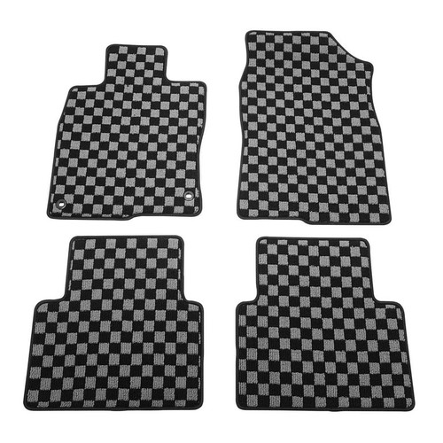 Black Gray Plaid Front & Rear Floor Mats Polypropylene | 2016-2021 Honda Civic