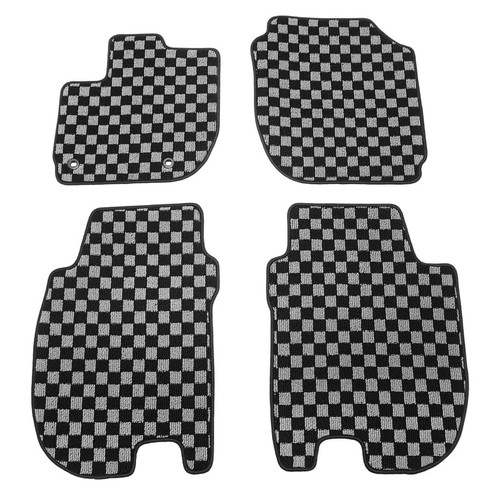 Black Gray Plaid Front & Rear Floor Mats Polypropylene | 2015-2020 Honda Fit