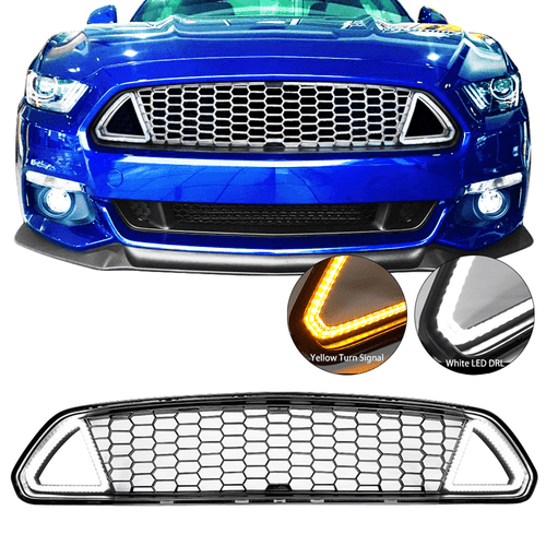 Black Front Grille w/ LED DRL & Turn Signals | 2015-2017  Ford Mustang