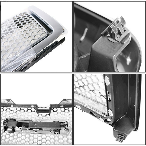 Gloss Black Mesh Grille w/ Round Hole + Hood Molding with Chrome Trim ABS | 2007-2013 GMC Sierra 1500 