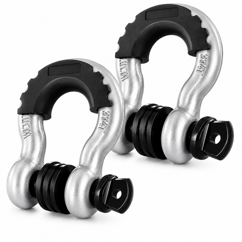 SILVER/BLACK Front or Rear Off Road Tow Hooks Heavy Duty 3/4 Inch D Ring Shackle 