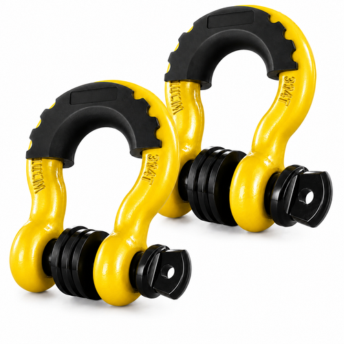 YELLOW/BLACK Front or Rear Off Road Tow Hooks Heavy Duty 3/4 Inch D Ring Shackle 