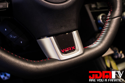 Black Domed Steering Wheel Trim W/ RED WRX logo