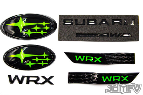 GIFT PACK - GLOSS black WRX, Symmetrical AWD, GLOSS black fender, GREEN front/rear emblem "stars" (2015-2021 WRX)