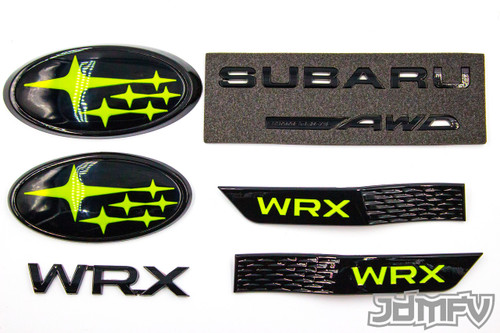 GIFT PACK - GLOSS black WRX, Symmetrical AWD, GLOSS black fender, YELLOW front/rear emblem "stars" (2015-2021 WRX)