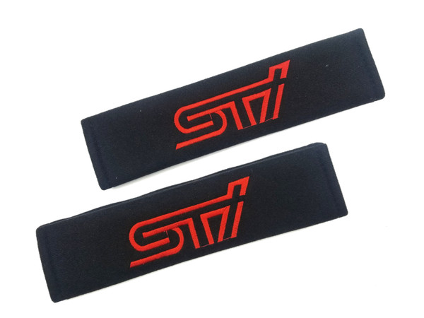 STI Soft Touch Fabric Seat Belt Shoulder Pads Cover - Black/Red