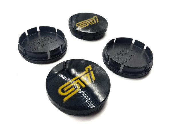 Replacement Gloss Black Center Caps with 3d Logo - GOLD LOGO (56mm)
