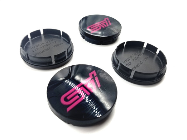 Replacement Gloss Black Center Caps with 3d Logo - PINK LOGO (56mm)