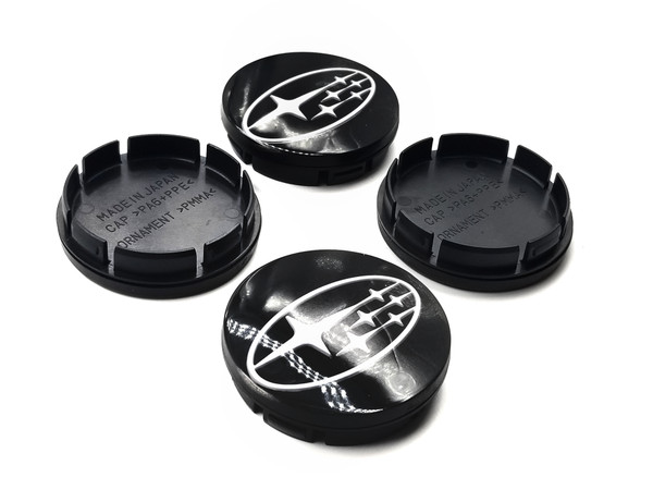 Replacement Gloss Black Center Caps with 3d Logo - White Stars Logo (59mm)