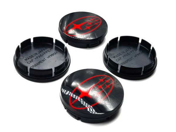 Replacement Gloss Black Center Caps with 3d Logo - Red Stars Logo (59mm)