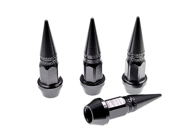 4x Aluminum Spike Valve Stem Caps - Gunmetal Gray