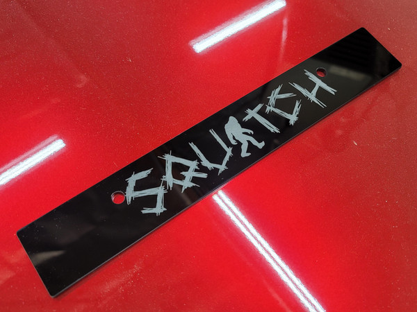 Vanity Plate Delete "SQUATCH"  Logo Engraved -  Gloss Black Acrylic