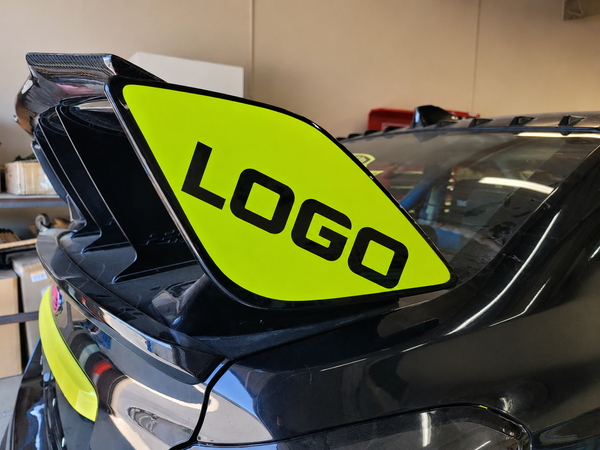 v2 - Precut Spoiler Wing Side End w/ logo Cutout Overlay Wrap (2015-2021 WRX/STI)