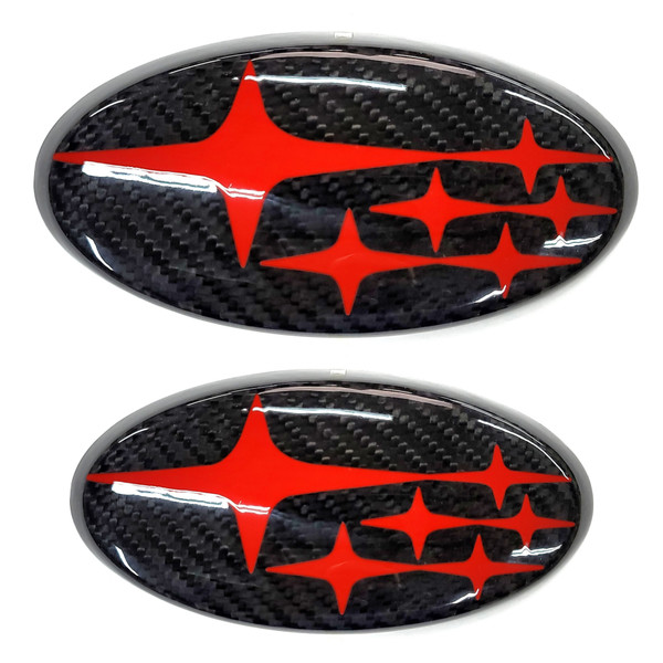 Red - Front and Rear Carbon Fiber Frameless Emblem Set (2015-2021 WRX/STI)