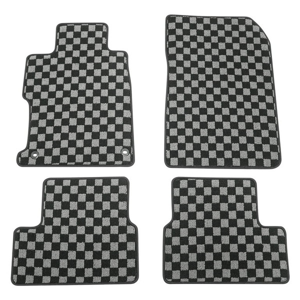Black Gray Plaid Front & Rear Floor Mats Polypropylene | 2012-2015 Honda Civic Coupe