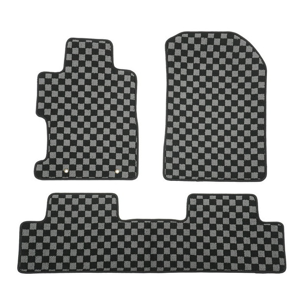 Black Gray Plaid Front & Rear Floor Mats Polypropylene | 2006-2011 Honda Civic