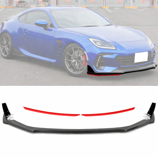 STI Style Front Bumper Lip with Red EPDM Lip Cover ABS | 2022-2025 Subaru BRZ