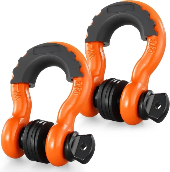 ORANGE Front or Rear Tow Off Road Tow Hooks Heavy Duty 3/4 Inch D Ring Shackle 