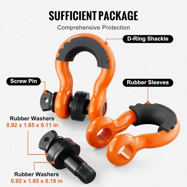 YELLOW/BLACK Front or Rear Off Road Tow Hooks Heavy Duty 3/4 Inch D Ring Shackle 