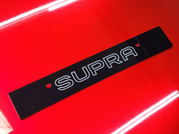 SUPRA Vanity Plate Delete Engraved Gloss Black Acrylic