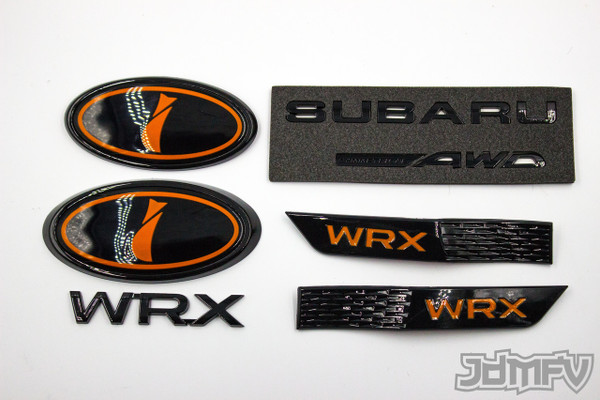 GIFT PACK - GLOSS black WRX, Symmetrical AWD, GLOSS black fender, ORANGE front/rear emblem "i" (2015-2021 WRX)