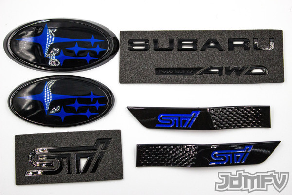 GIFT PACK - GLOSS black STI, Symmetrical AWD, GLOSS black fender, BLUE front/rear emblem "stars" (2015-2021 STI)