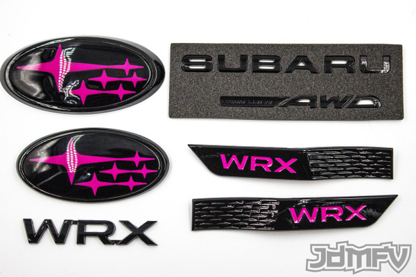 GIFT PACK - GLOSS black WRX, Symmetrical AWD, GLOSS black fender, PINK front/rear emblem "stars" (2015-2021 WRX)