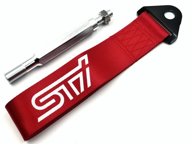 STI Tow Strap Front or Rear with Mounting Rod - Red - JDMFV WRAPS