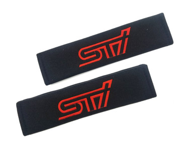 STI Soft Touch Fabric Seat Belt Shoulder Pads Cover - Black/Red - JDMFV  WRAPS