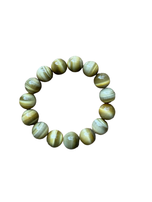 ❖ One of a Kind - Handmade Green Cat's Eye Quartz Bracelet - Velora Collection