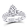 10kt White Gold Round Diamond Pear-shape Bridal Wedding Ring Band Set 1/3 Cttw