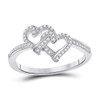 10kt White Gold Womens Round Diamond Double Heart Ring 1/8 Cttw