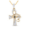 10kt Yellow Gold Mens Round Black Color Enhanced Diamond Ankh Cross Charm Pendant 1/2 Cttw