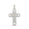 10kt Yellow Gold Mens Round Diamond Cuban Link Cross Charm Pendant 1-7/8 Cttw