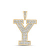 10kt Yellow Gold Mens Round Diamond Y Initial Letter Charm Pendant 1-5/8 Cttw