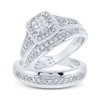 10kt White Gold His Hers Princess Diamond Square Matching Wedding Set 3/4 Cttw - 112581