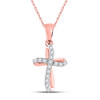 10kt Rose Gold Womens Round Diamond Cross Pendant 1/10 Cttw - 97690