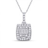 14kt White Gold Womens Baguette Diamond Cluster Pendant 1/2 Cttw - 155049