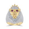 14kt Yellow Gold Mens Round Ruby Diamond Lion Face Animal Ring 1-3/4 Cttw