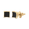 Yellow-tone Sterling Silver Mens Round Black Color Enhanced Diamond Square Earrings 1/20 Cttw