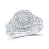 10kt White Gold Round Diamond Cluster Bridal Wedding Ring Band Set 1/5 Cttw