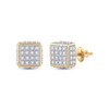 10kt Yellow Gold Mens Round Diamond 3d Square Stud Earrings 1/4 Cttw